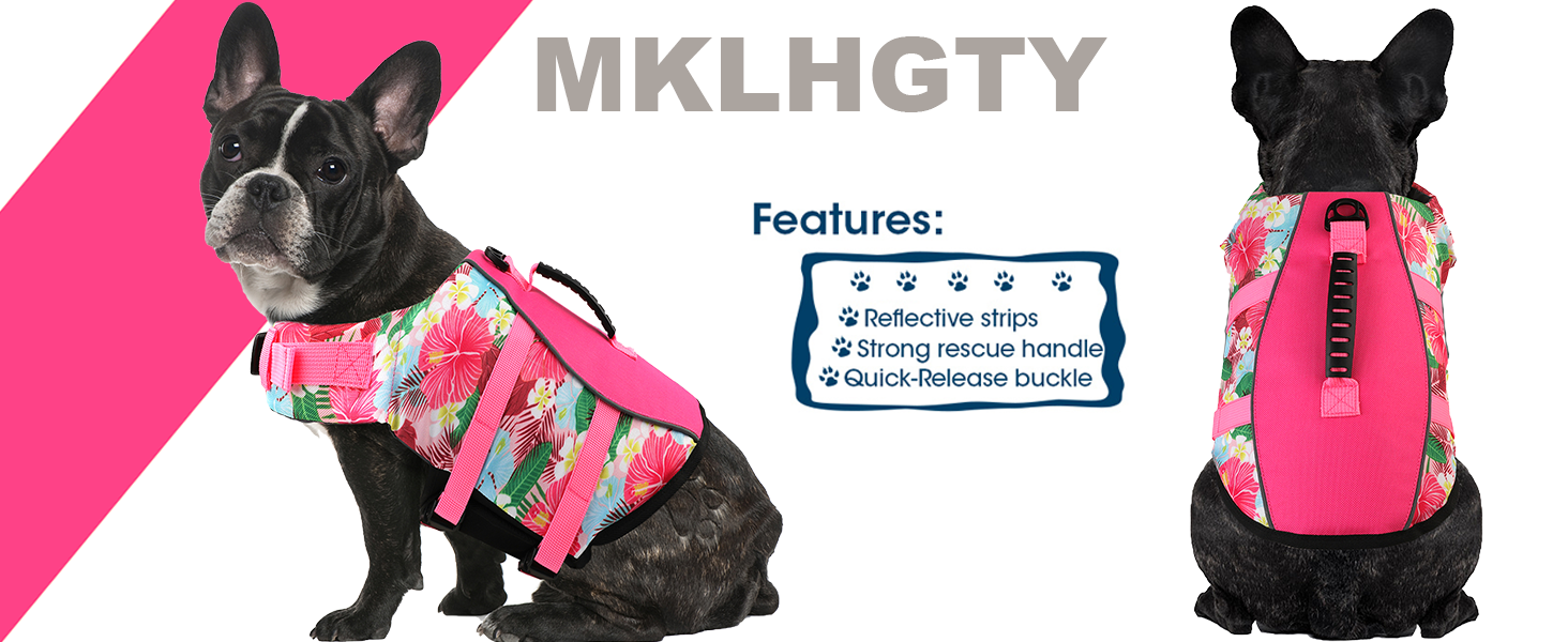 Mklhgty Ripstop Dog Life Jacket, Reflective & Adjustable