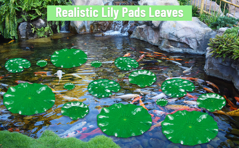 ZAUGONTW 20 Pcs Artificial Lily Pads for Ponds, Realistic