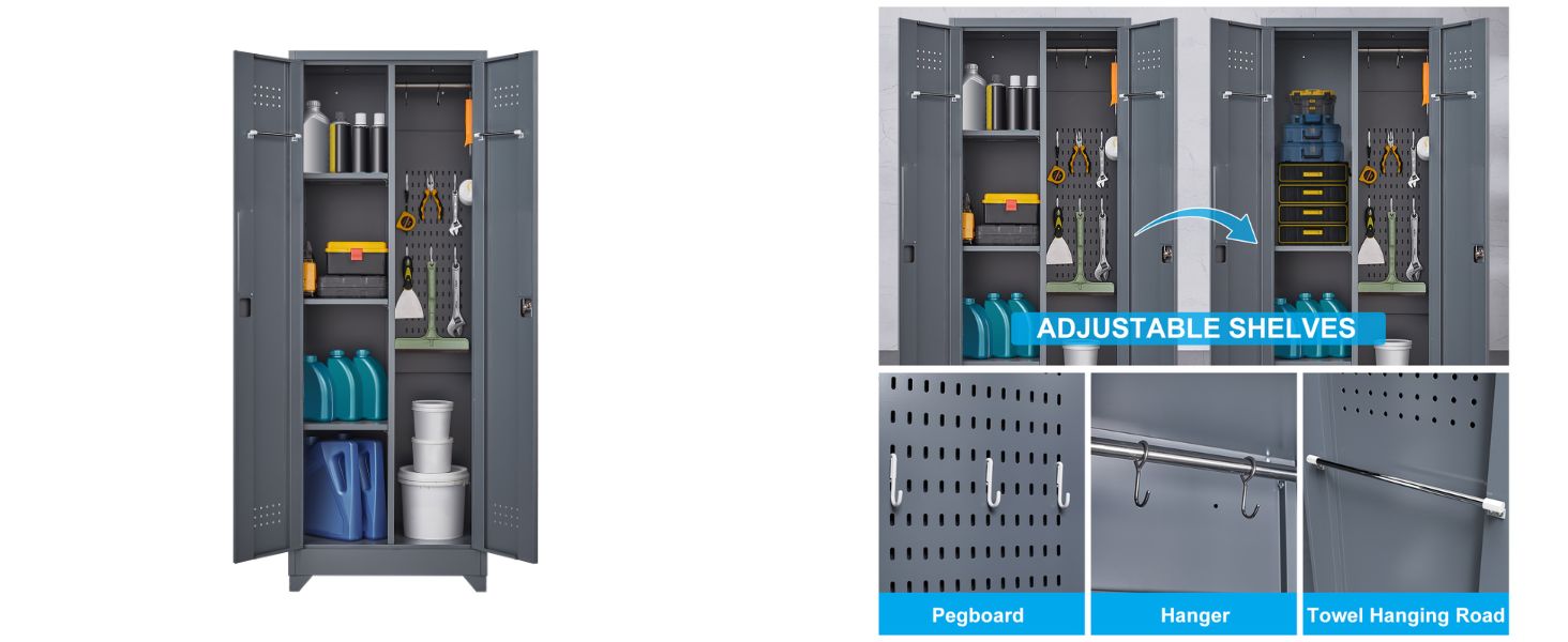 65&amp;#34; Grey Metal Garage Storage Cabinet with Locking Doors,