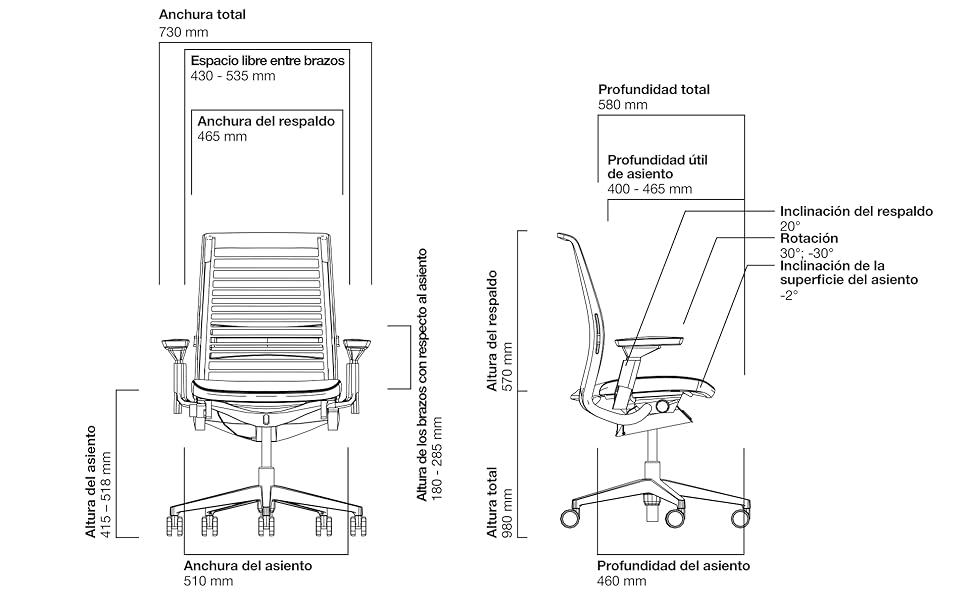 Steelcase, Think, dimensions
