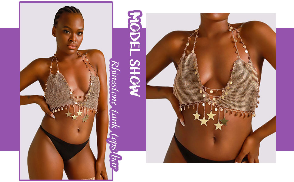 Fstrend Sequins Crop Top Sparkly Tank Tops Bar Halter