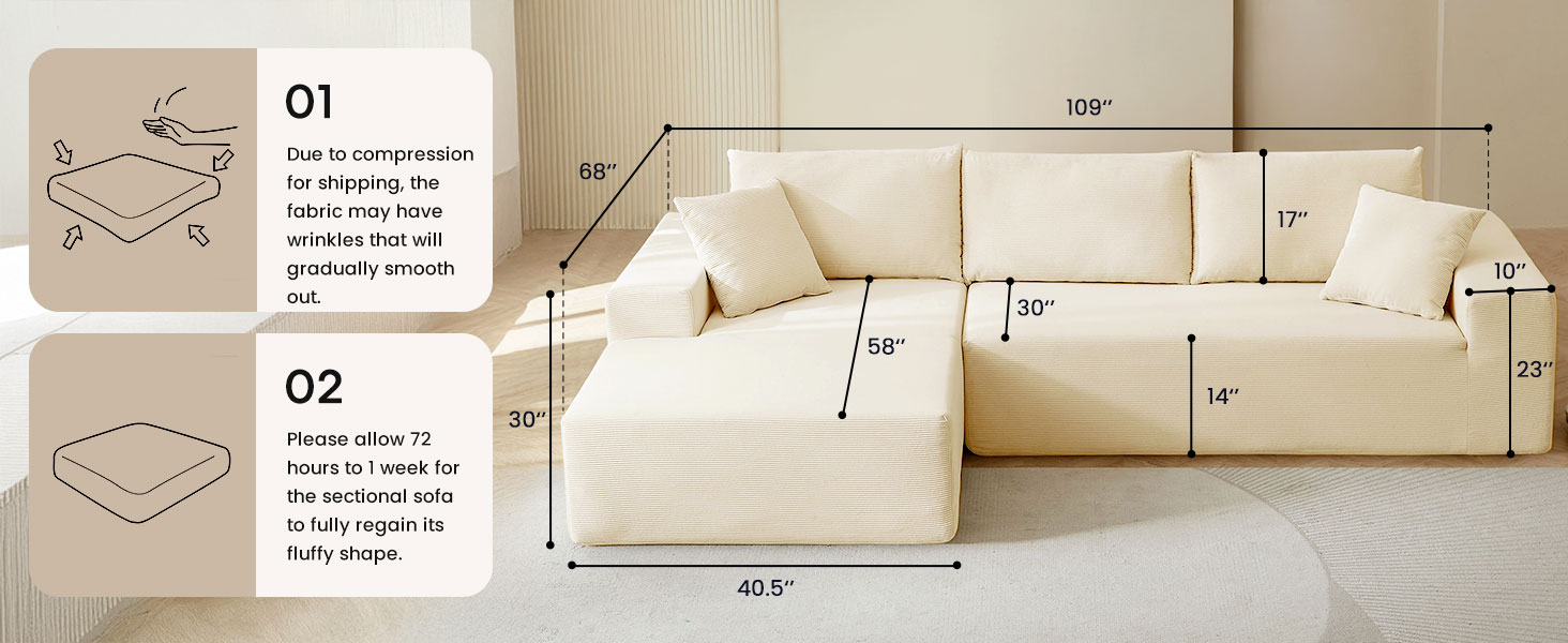 corduroy couch, dimensions