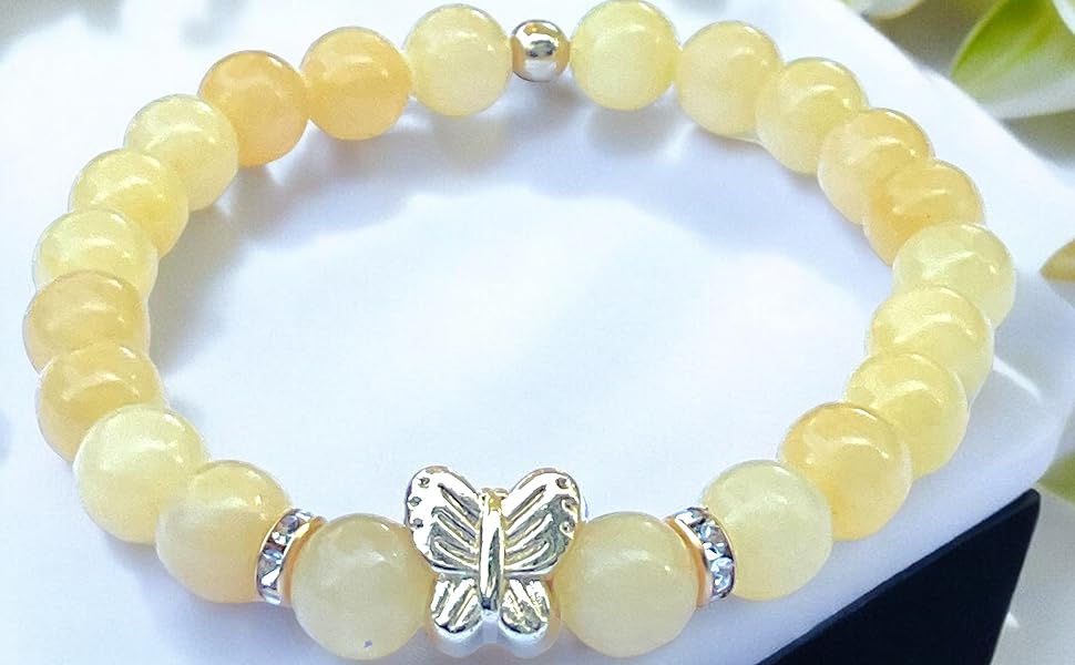 Steinfixx Armband Handmade gelbe Jade Perlen Edelstein Naturstein Gold echt 333 Herz elegant