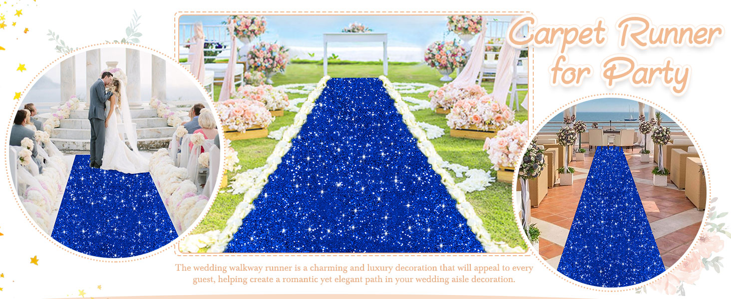PATYDEST Royal Blue Aisle Runner for Wedding 4FTx15FT
