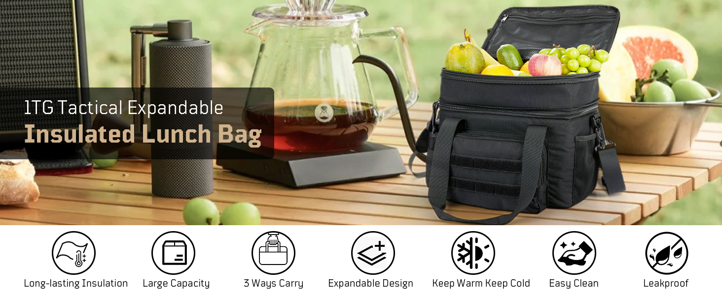 1TG Tactical Expandable Lunch Box for Men, Insulated