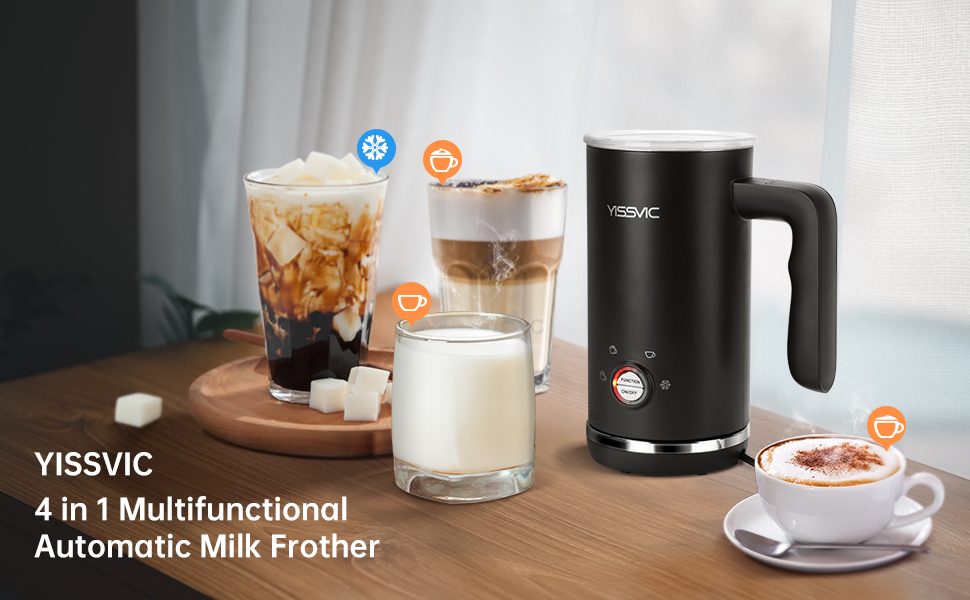YISSVIC Milk Frother 4 in 1 Electric Milk Steamer Automatic Hot & Cold