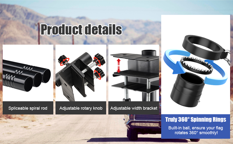 Flag Pole Kit with Clamp Mount Bracket 6ft Heavy Duty