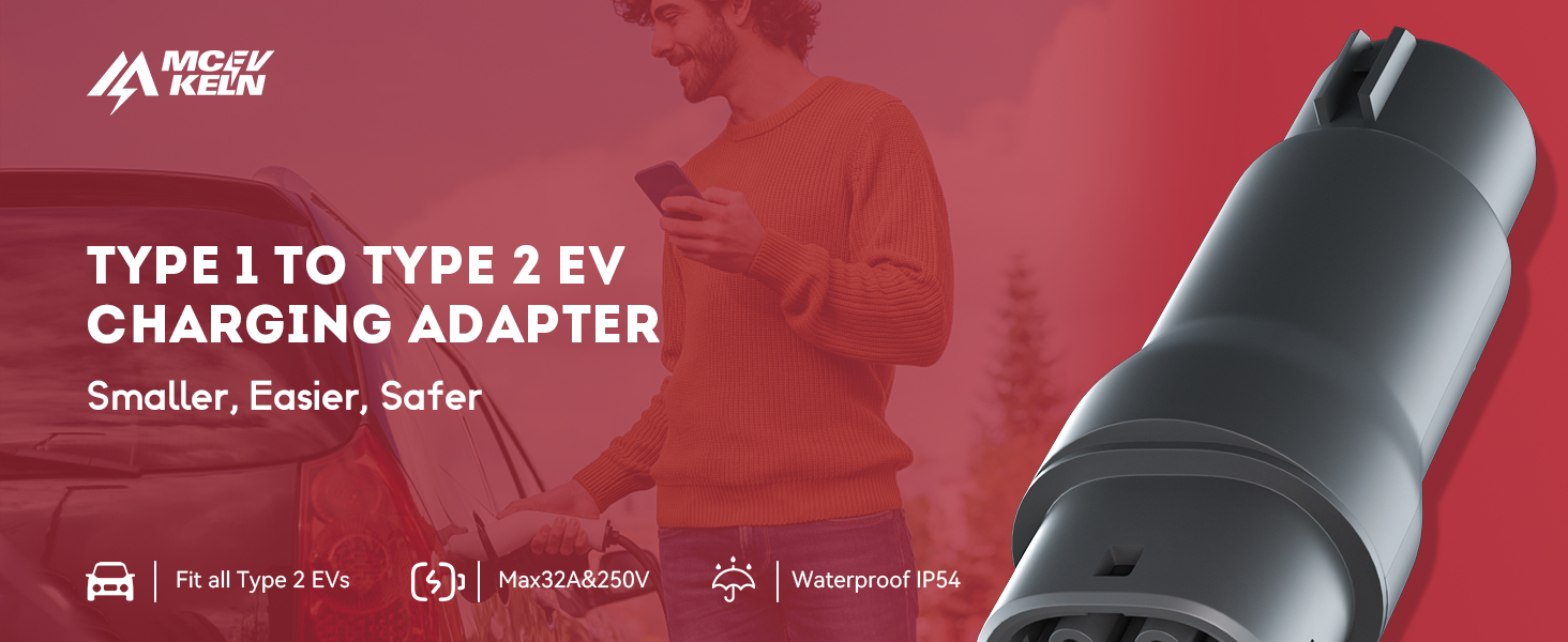 Type 1 to Type 2 Adapter MCEVKELN Type 2 EV Charging Cable Adapter