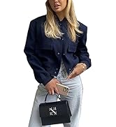 Lumister Women's Fashion Cropped Button Down Lightweight Cropped Bomber Jacket Varsity Shacket wi...