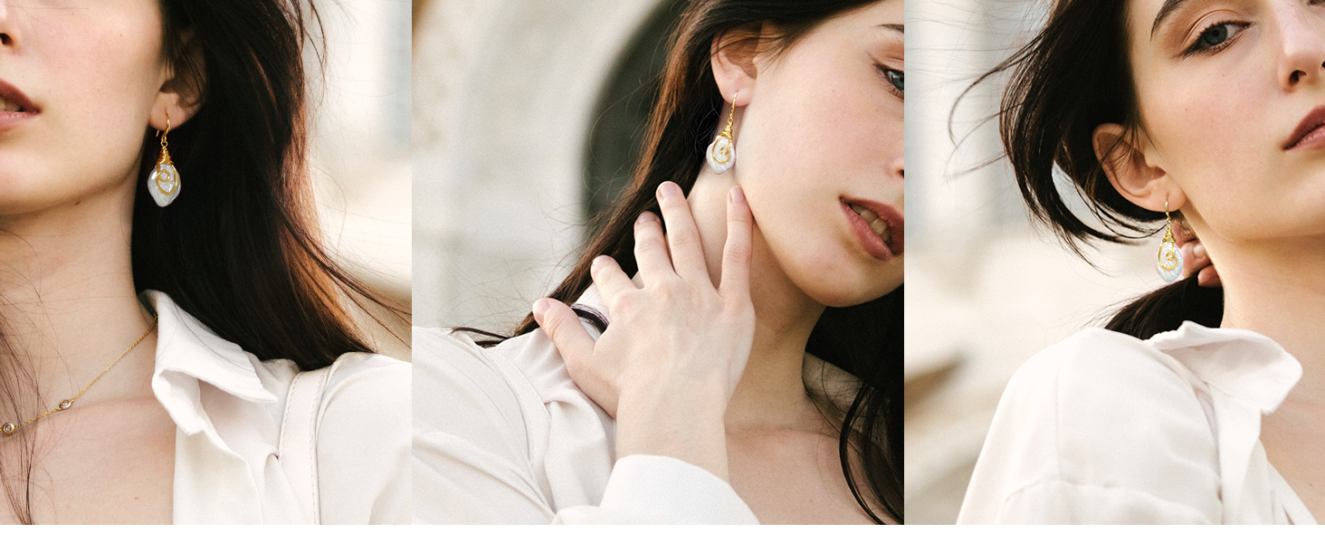 25-30mm Freshwater Baroque Keshi Pearl Dangle Drop Earrings For Women 14 EH303