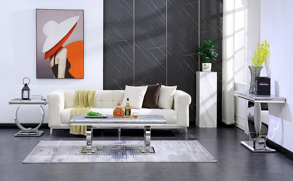 ACEDÉCOR Silver End Table Set of 2, Modern Square Living