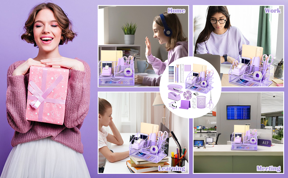 purple office desk accessories