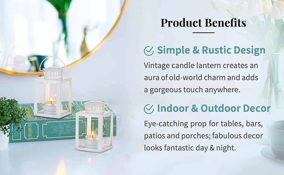 Nuptio Lanterns Decorative, 4 Pcs Candle Lanterns Indoor Tea Light Candle Holders
