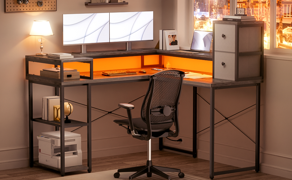l shaped desk gaming desk computer desk l shaped desk with shelves and monitor stand