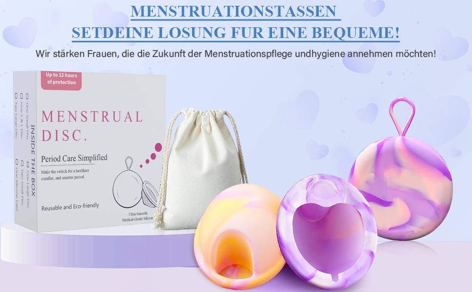 Menstrual Disc Menstruationsscheibe mit 2 Periodenscheiben der Größe M + L und Aufbewahrungstaschen