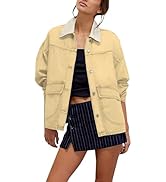 Lumister Women's Oversized Denim Jacket with Contrast Trim Long Sleeve Button Down Jean Coat with...