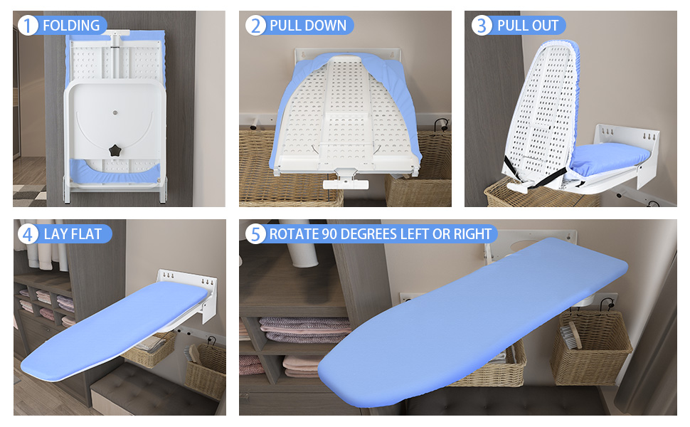 Vrietina Wall Mounted Ironing Board 38.7 x 12 Inch, 180° Swivel Fold Away Ironing Board with