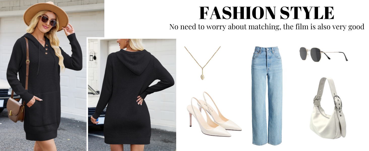 CiCiBird Women Fall Sweater Dress Knit V Neck Pullover Casual Long Sleeve Pullover Short Dresses