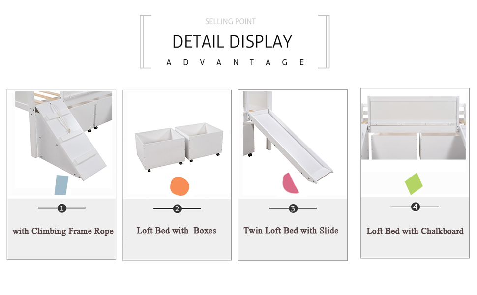 Harper & Bright Designs Kids Loft Bed with Slide, Wooden