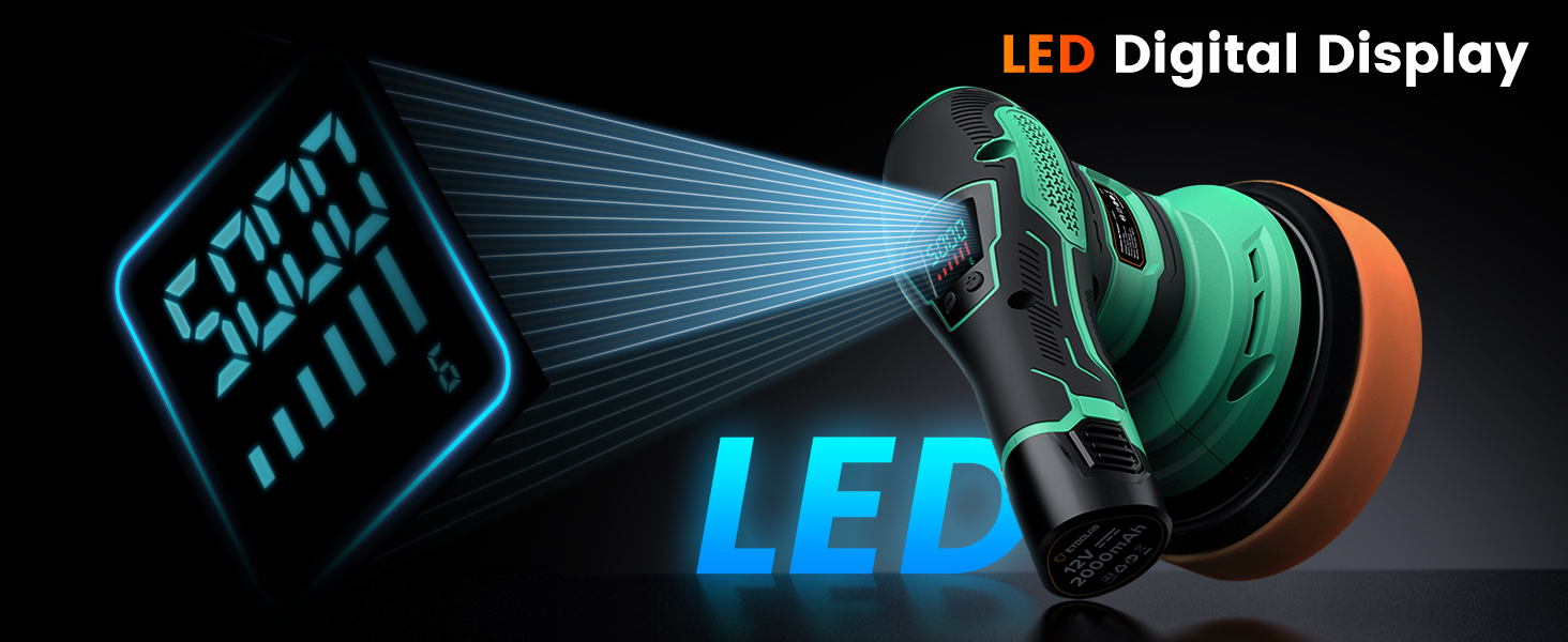 Cordless Buffer Polisher【LED Digital Display】with 2pcs Fast Charge