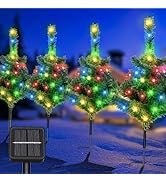 Fohil 4 Pack Solar Christmas Tree Light Outdoor Decoration, Waterproof Multi-Color Solar Garden L...