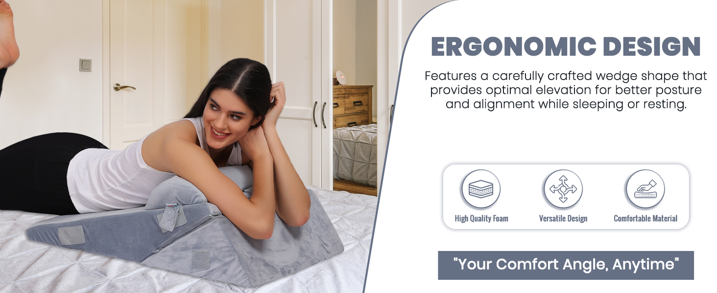 Grin Health Memory Foam Arthopedic Bed Wage Pillo Head Rest Adjustable Veg Cushion for Sleeping, Acid Reflux, Heartburn, GERD, Leg Support Pillo, Back Support, Pregnancy Pillow (Gray) Spn-jgsp memory foam orthopedic bed veg pillo head rest