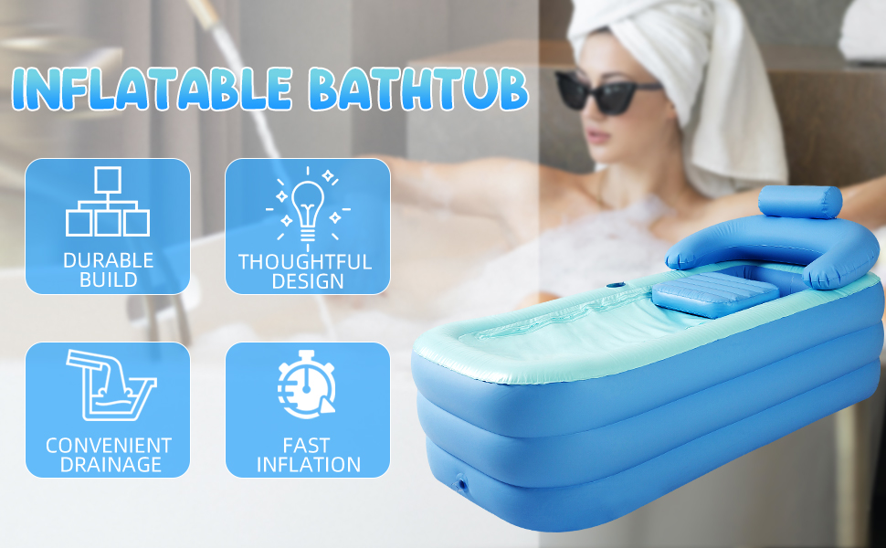 Inflatable Adult Bath Tub, FreeStanding Blow Up Bathtub with Foldable