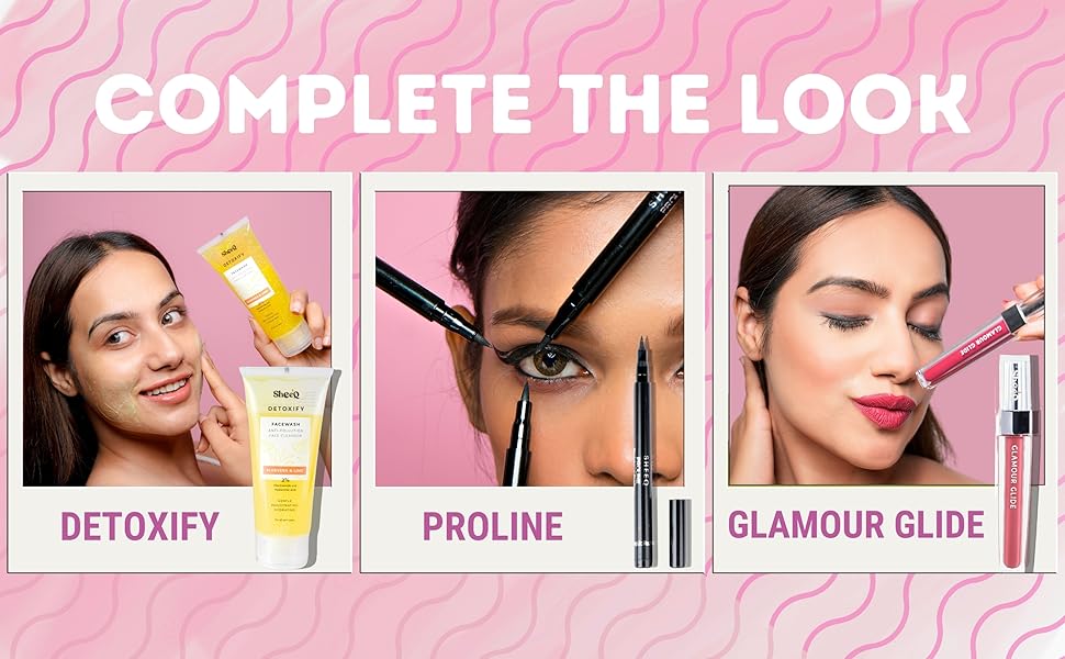 Sheeq Beauty, Lipstick, Lipgloss, Eyeliner, Mascara, Kajal, Matt, smooth, facewash, Glamour Glide
