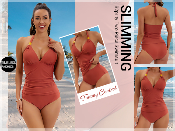 Amazon.com: B2prity Halter Tankini Swimsuit for Women Tummy