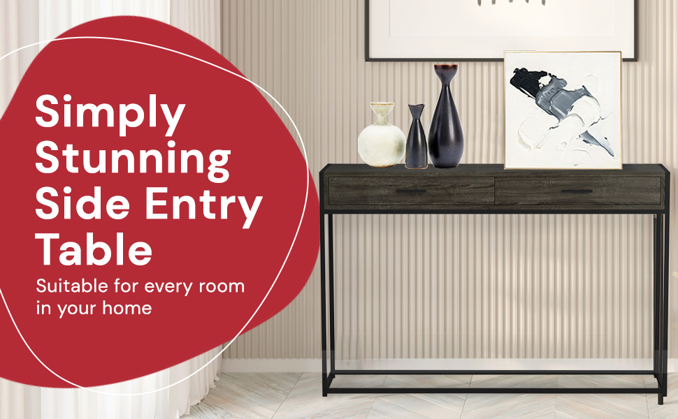 Safdie & Co. Dark Grey Console Table with Black Metal Leg