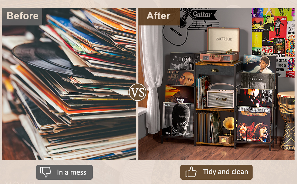 Record Player Stand with Vinyl Storage, Record Player Table with 8Tier Vinyl