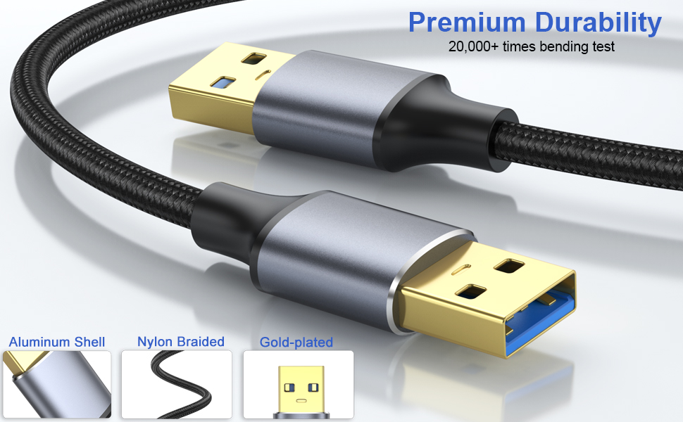 ApoJodly USB to USB Cable 10FT 2Pack, USB 3.0 Cord 10 Foot USB A Male to Male Cable