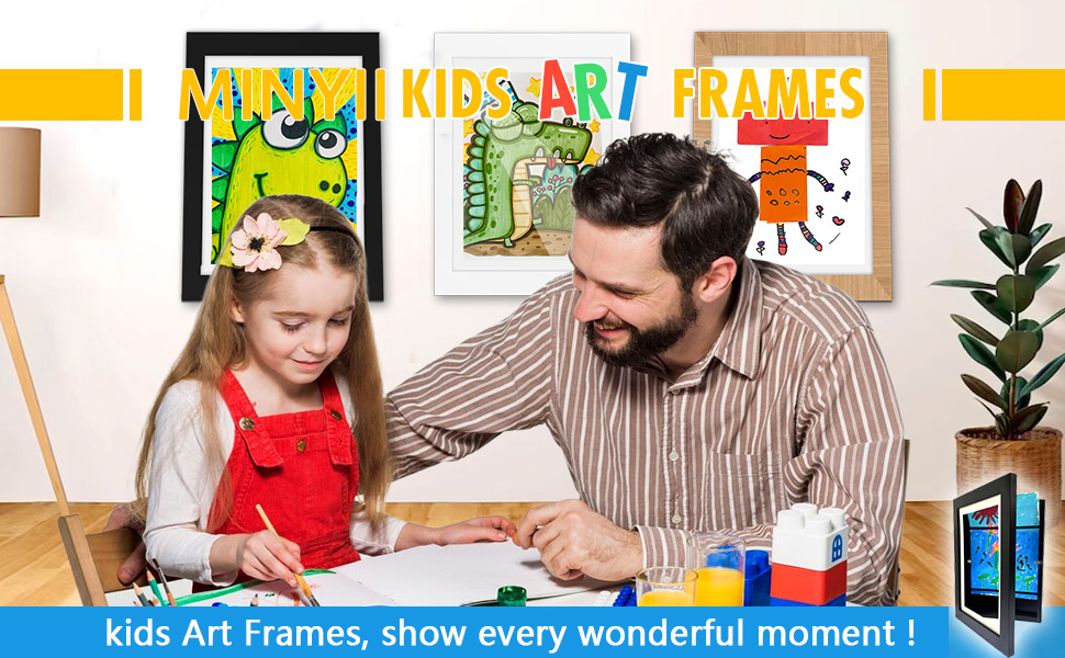 MINYII Kids Art Frame,Childrens Art Frames Front Opening,Changeable Art