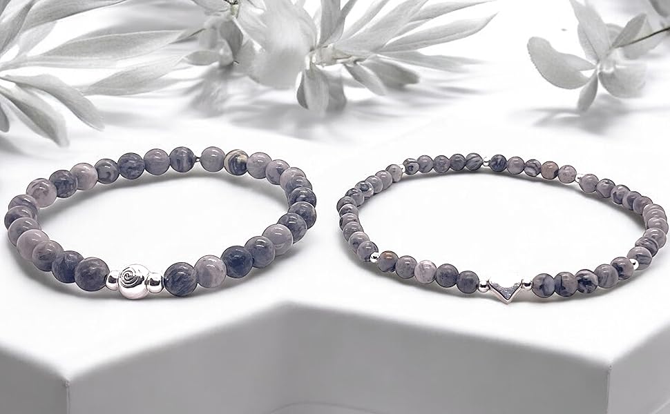Picasso Jaspis grau Kreativität Entschlossenheit Handmade 925 Silber Perlenarmband steinfixx