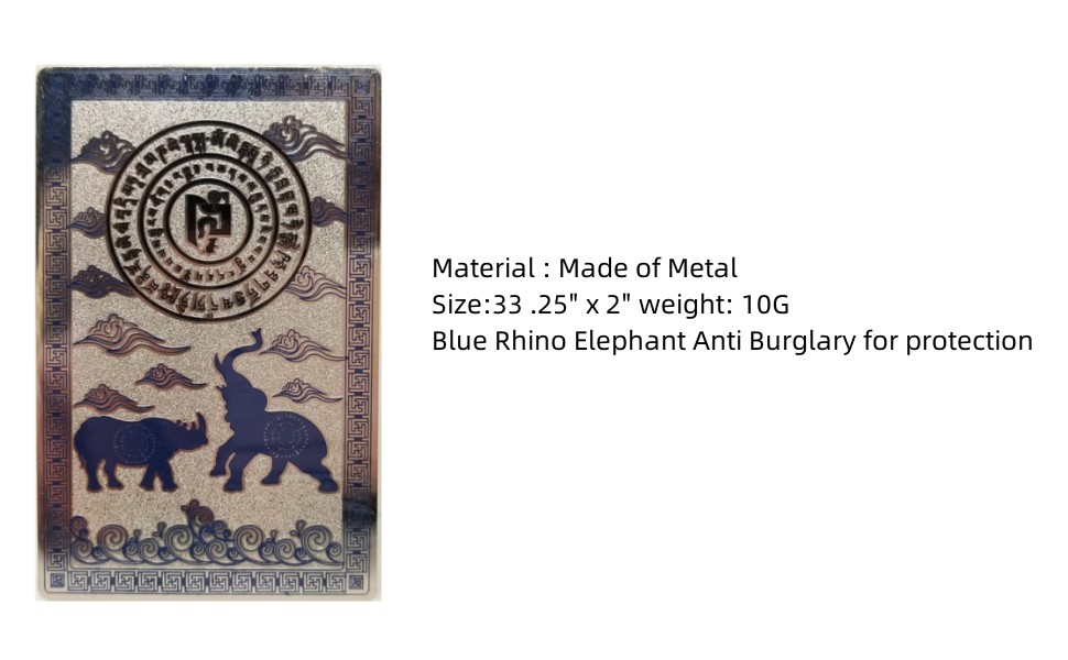 Feng Shui Blue Rhino Elephant Anti Burglary Talisman Card