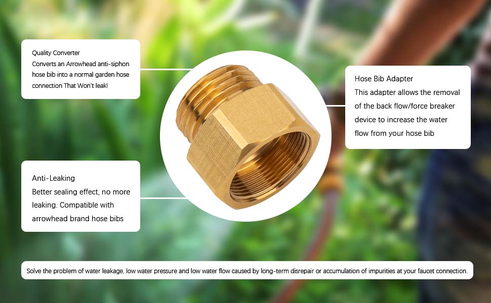 Garden Hose Bib Adapter, 11/16" Fine Thread (Female), to 3