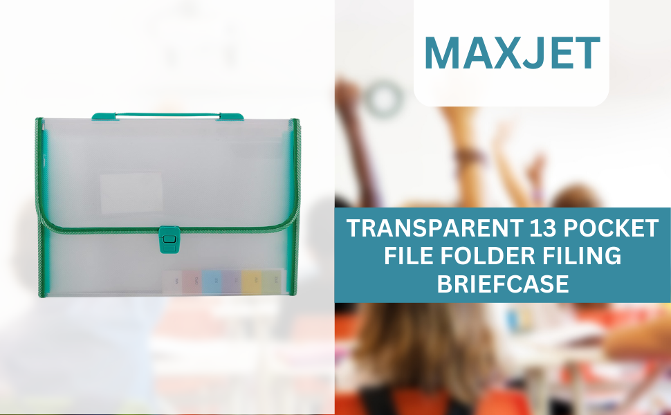 MAXJET™ Transparent 13 Pocket File Folder Filing Briefcase Portable