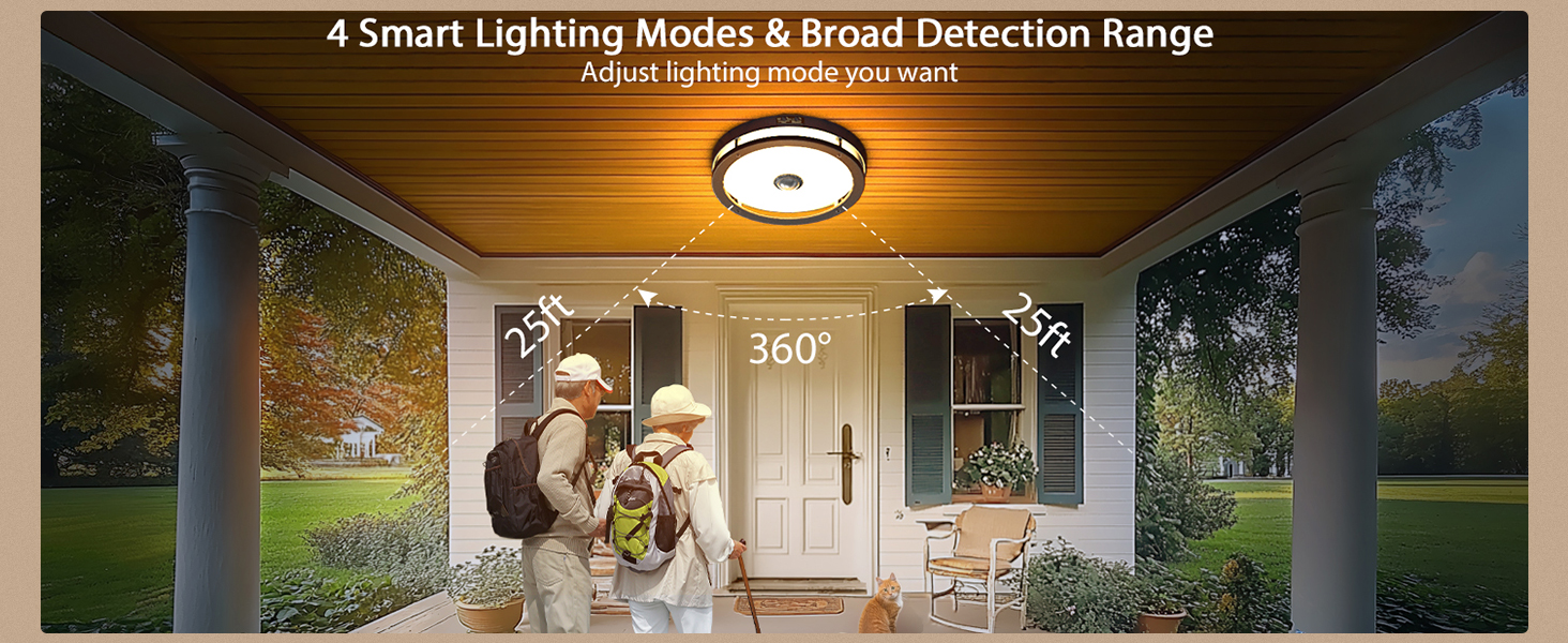 Slypadan Outdoor Motion Sensor Flush Mount Ceiling Light, LED 13.5W Ceiling Light Fixture