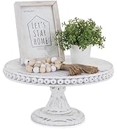 Hanobe White Wood Cake Stand: Cupcake Pedestal Stand 12 inch Dessert Display Riser Rustic Round C...