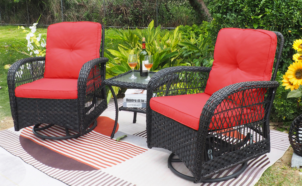 Skypatio 3 Piece Wicker Patio Furniture Bistro Set with 2 Rattan 360