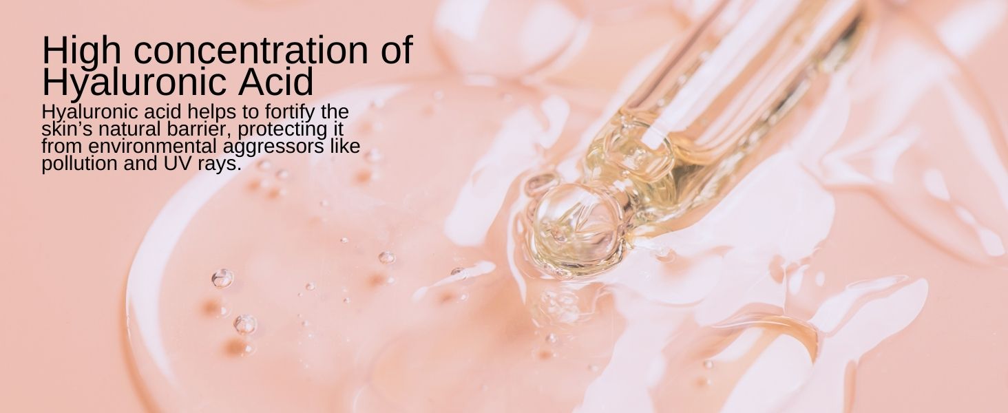 High concentration of Hyaluronic Acid deeply moisturizes, combating age-related skin issues.