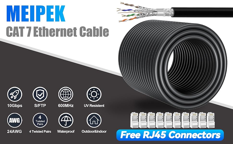 Cat 7 Cable Outdoor 100M/328ft, Triple Shielded