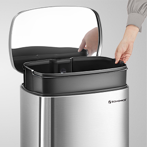 The inner bucket with a built-in handle allows for easy liner changes and cleaning.