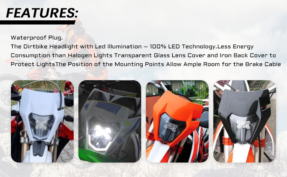 JFG RACING Dirt Bike Headlight LED Kit,Pit Bike Headlight,Universal