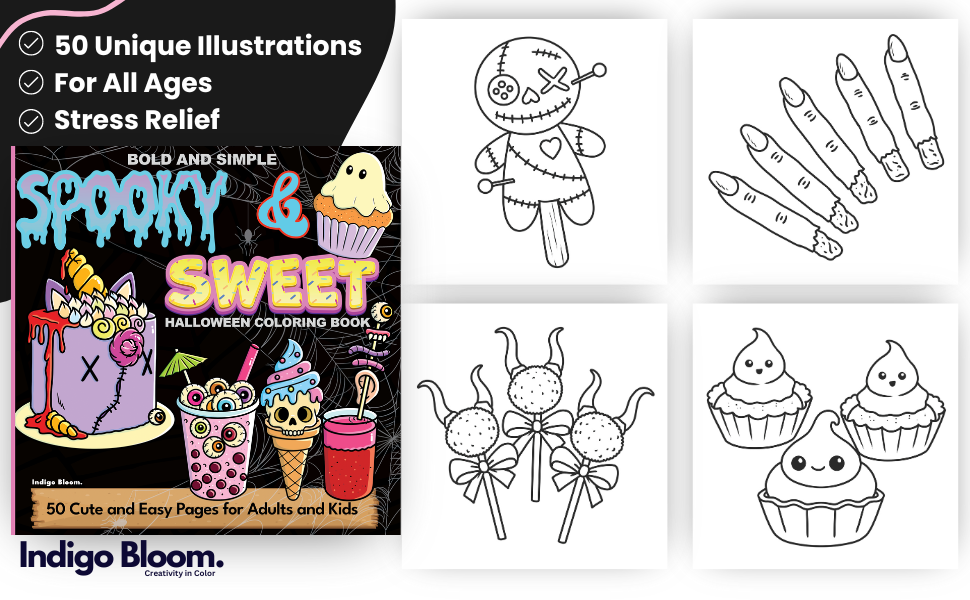 Bold and Simple Spooky & Sweet Halloween Coloring Book 50 Cute and Easy Pages for