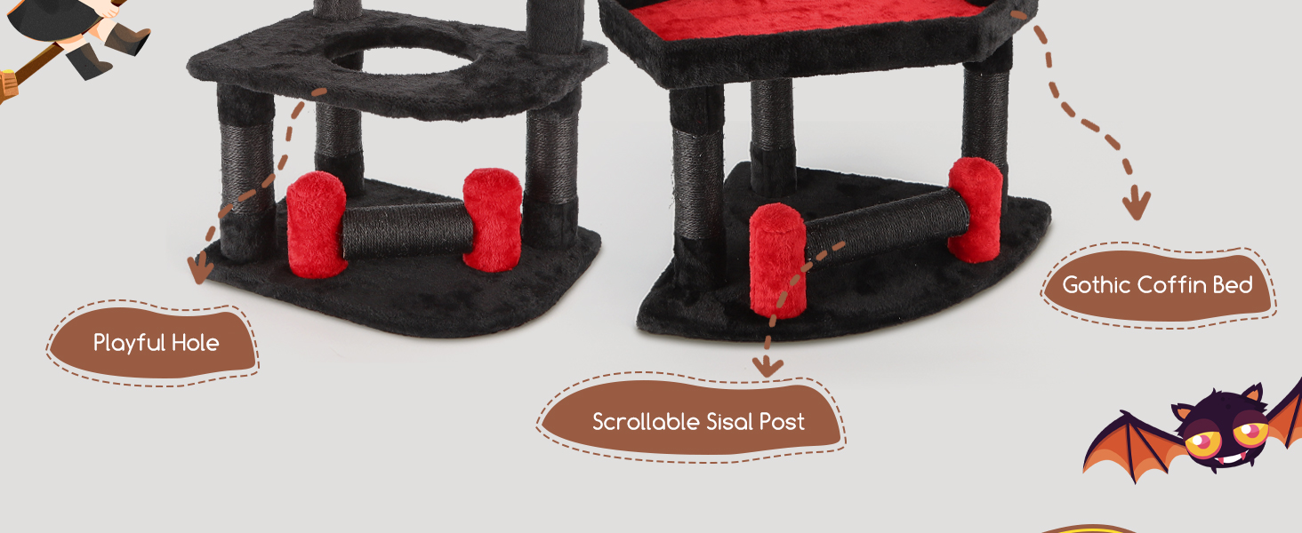 goth cat tree with coffin bed