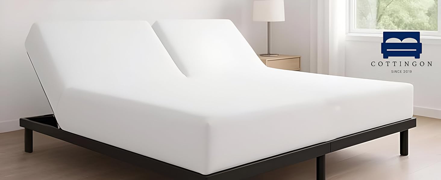 1 piece split head sheet set displayed on a bed with a deep pocket fitted design,