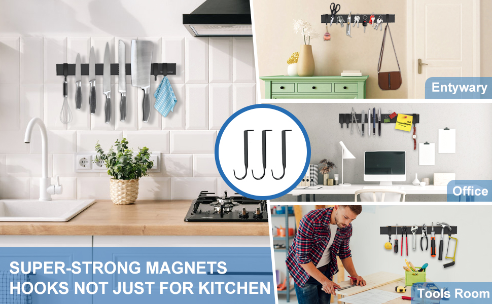 Knife Holder for Wall 17 Inch, No Drilling black