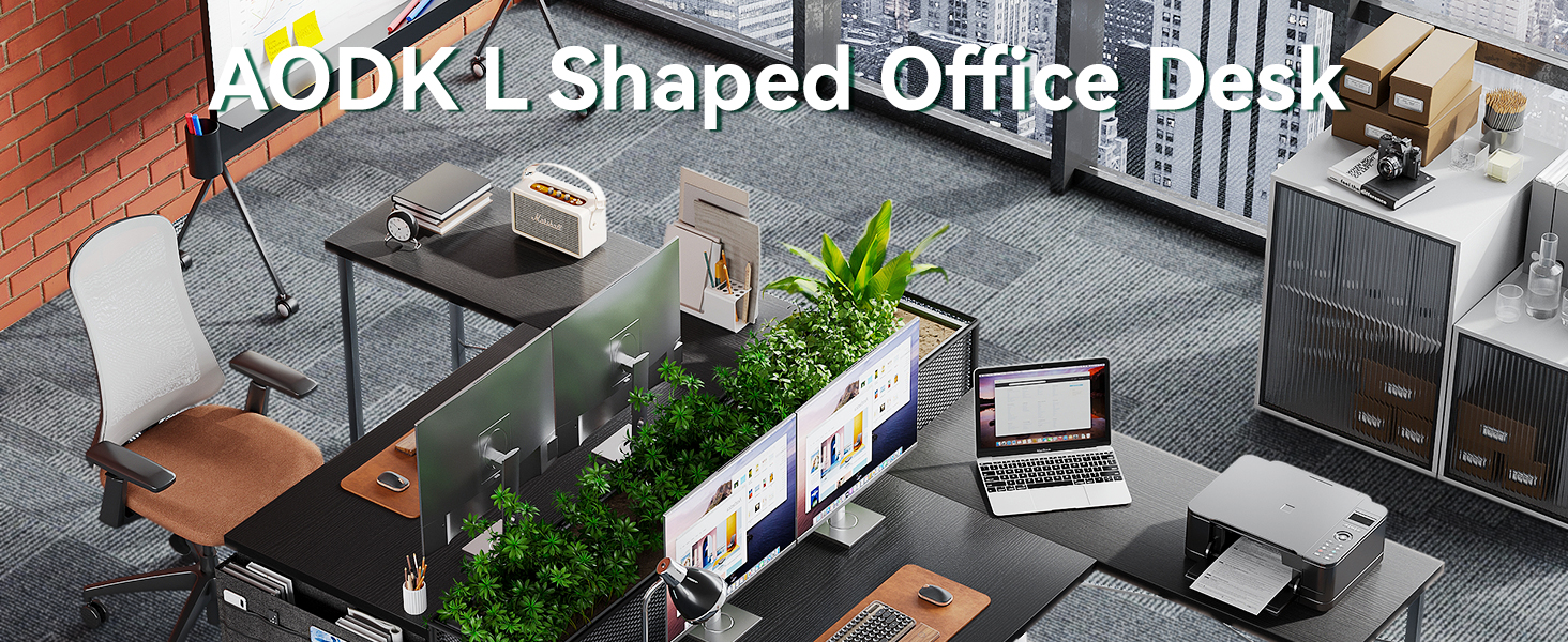 l shaped desk with storage bag