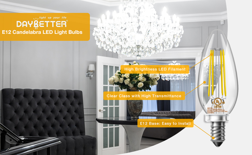 DAYBETTER E12 Led Candelabra Bulbs 60W Equivalent, Dimmable Chandelier